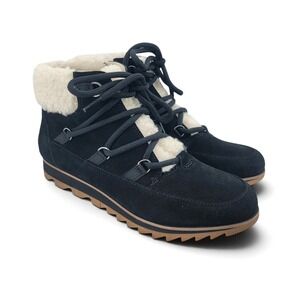 Sorel Womens 8 Black Suede Faux Shearling Winter Boots Cozy Apres Ski Comfort